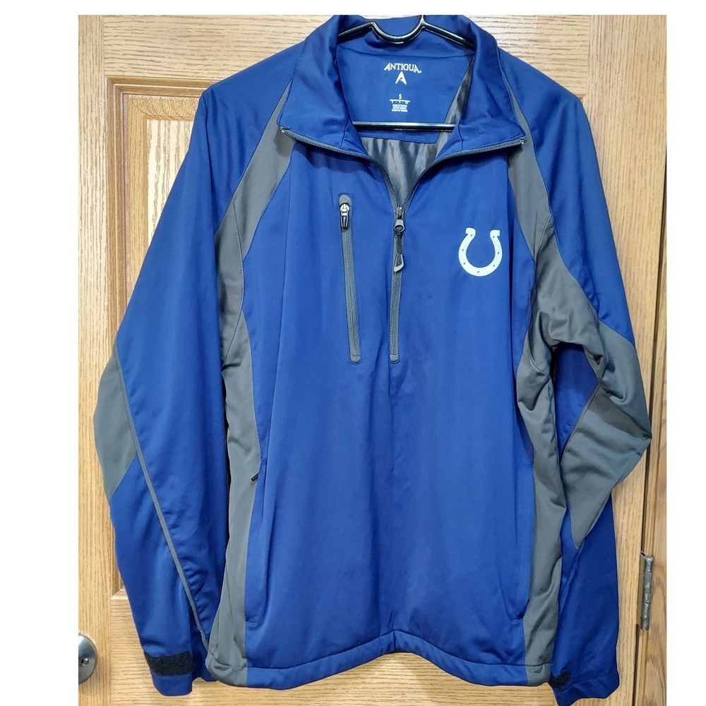 Antigua NFL Indianapolis Colts Quarter Zip Pullover Jacket Blue Grey Mens Small